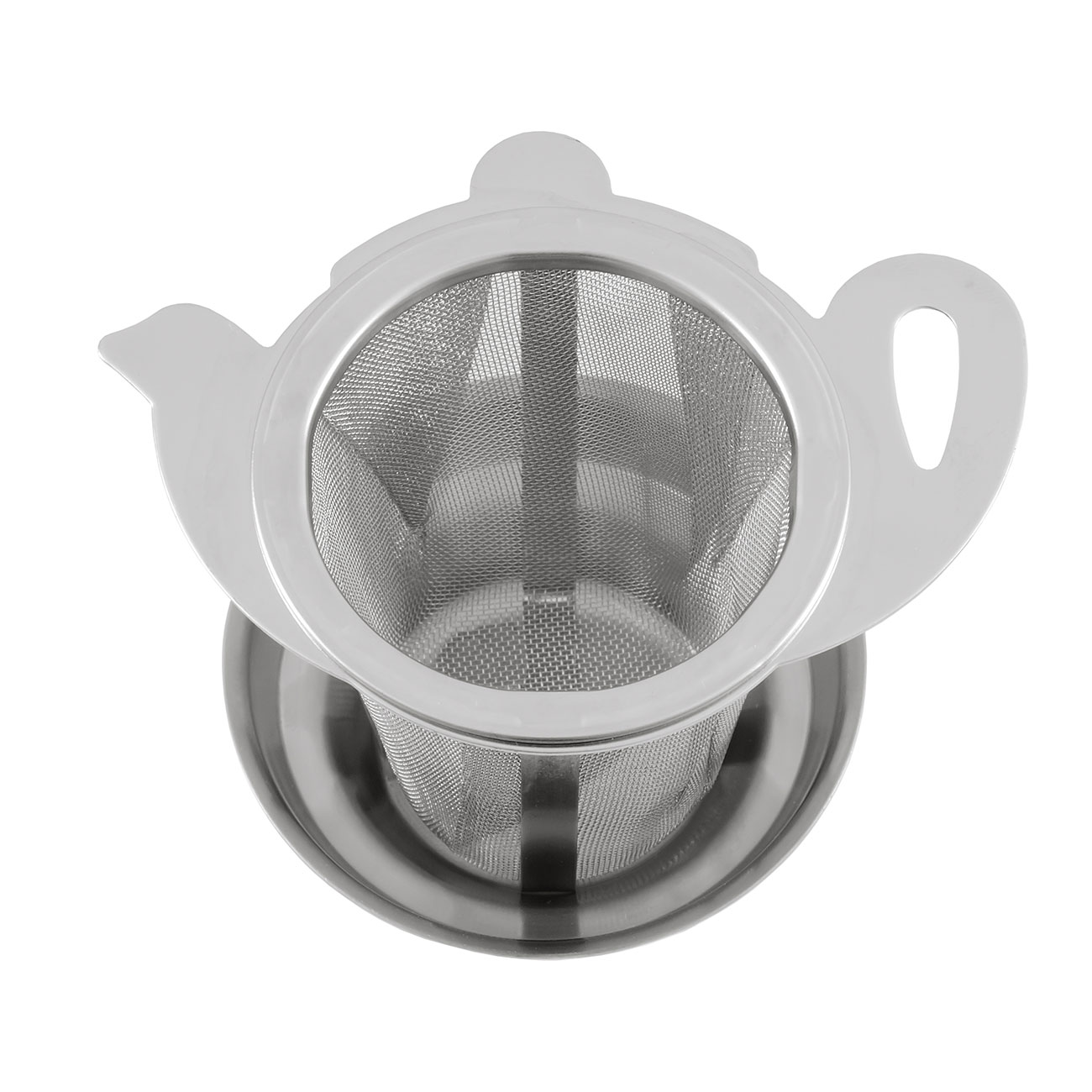 Metallteesieb „Teekanne“ mit Abtropfschale.